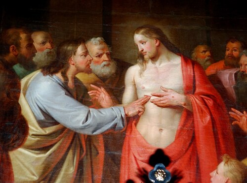 Der Apostel Thomas berührt die Wunden des Auferstandenen.